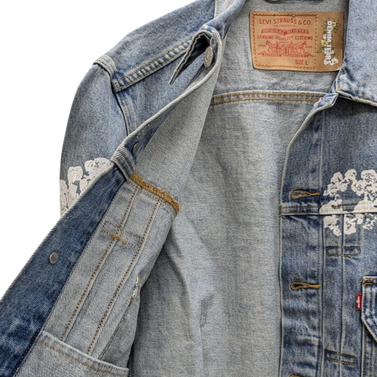 Denim Tears×LEVI’S TYPE-2 ALL OVER WREATH LIGHT WASHデニムジャケットPC9-A2318-0003 古着・中古-6枚目のアイテム画像