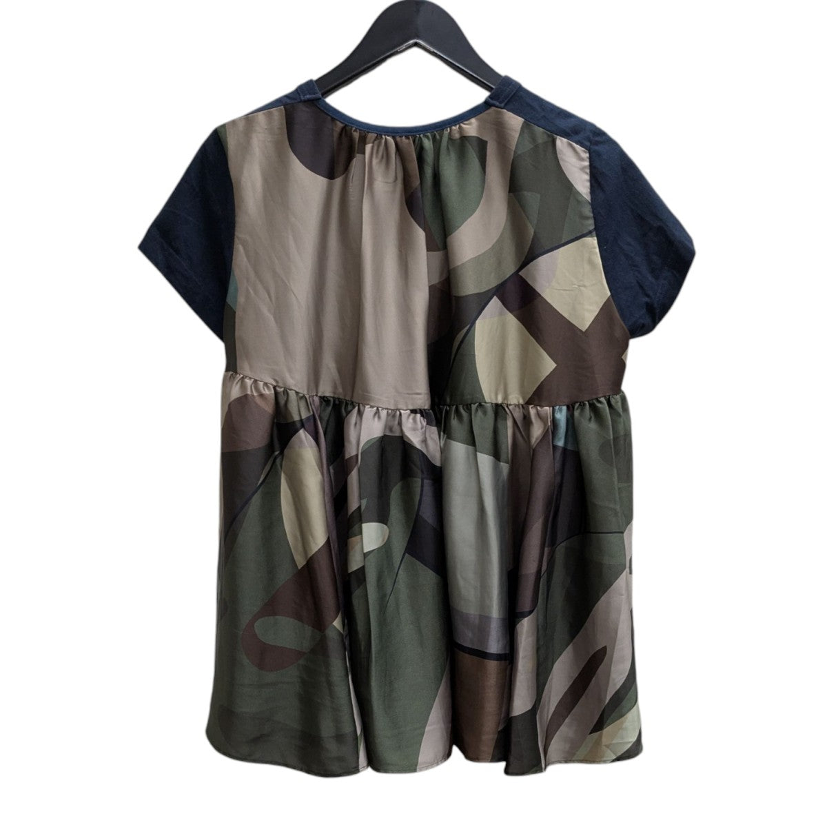 sacaiサカイ　ジップベロアドッキングハート柄ブラウス　ネイビー sacai×KAWS ドッキングブラウス 21-05690 ネイビー サイズ 3