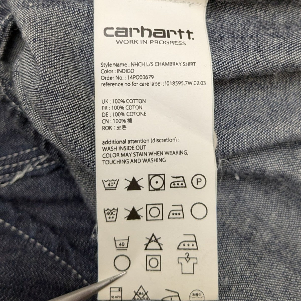 NEIGHBORHOOD×CarHartt シャンブレーシャツ 142AQCTN-SHM01S