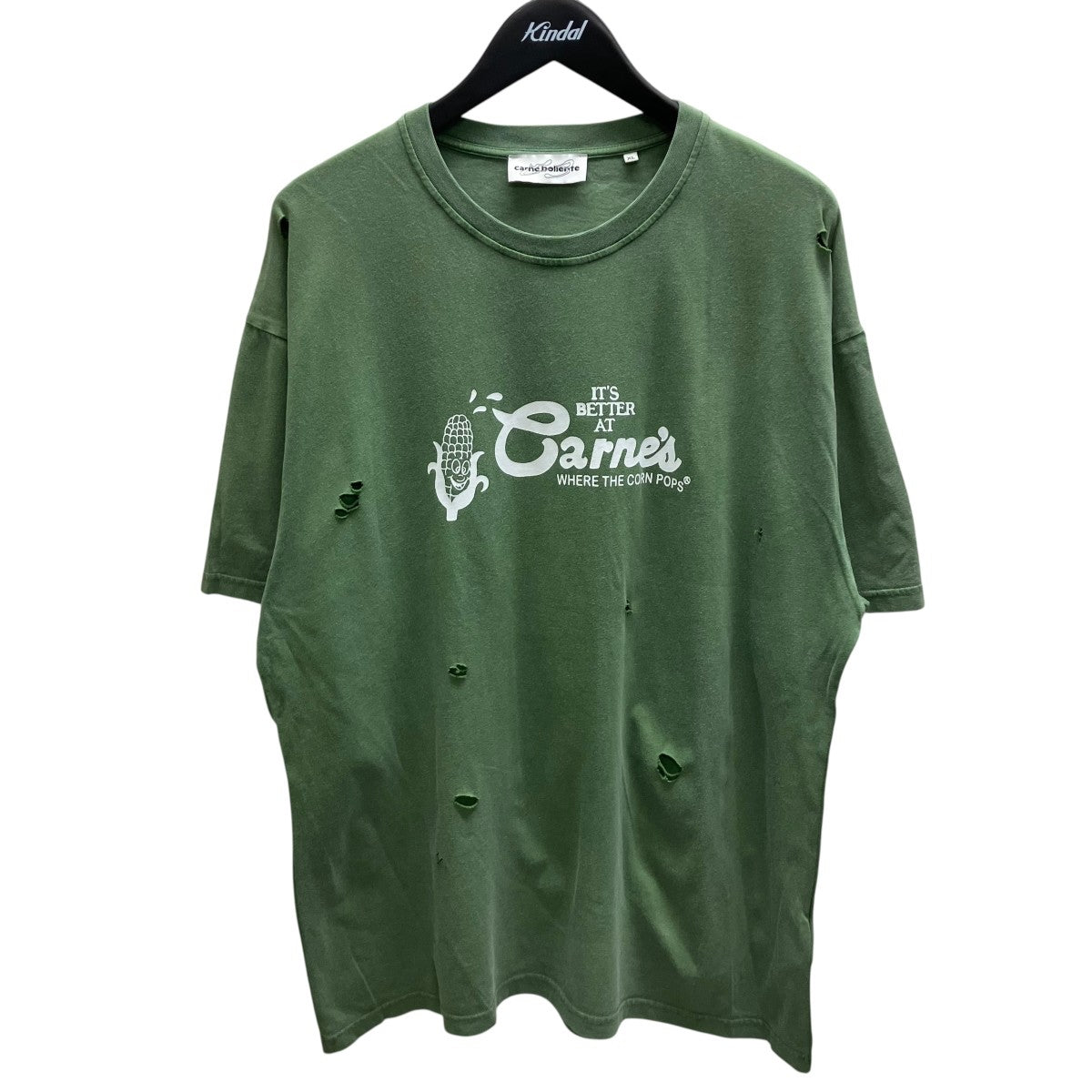 Carne Bollente Where the corn Popsダメージ加工プリントTシャツ 古着・中古-1枚目のアイテム画像