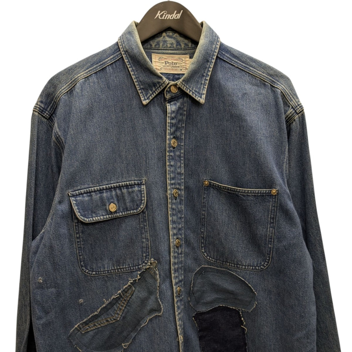 POLO RALPH LAUREN 80s パッチワークデニムシャツ 古着・中古-2枚目のアイテム画像