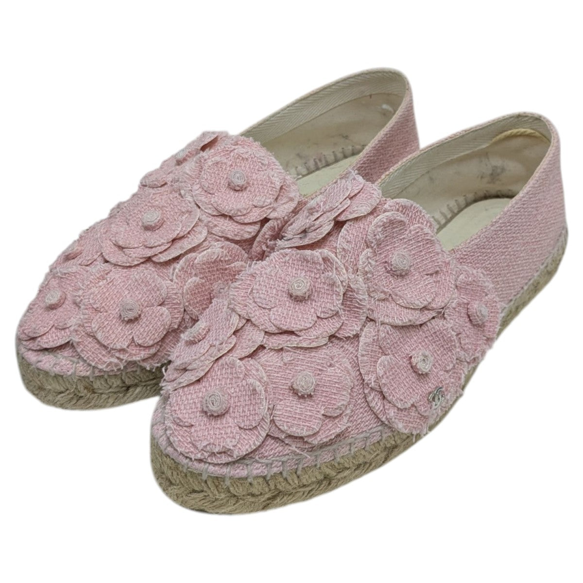 CHANEL カメリアエスパドリーユツイードパンプス 古着・中古-1枚目のアイテム画像