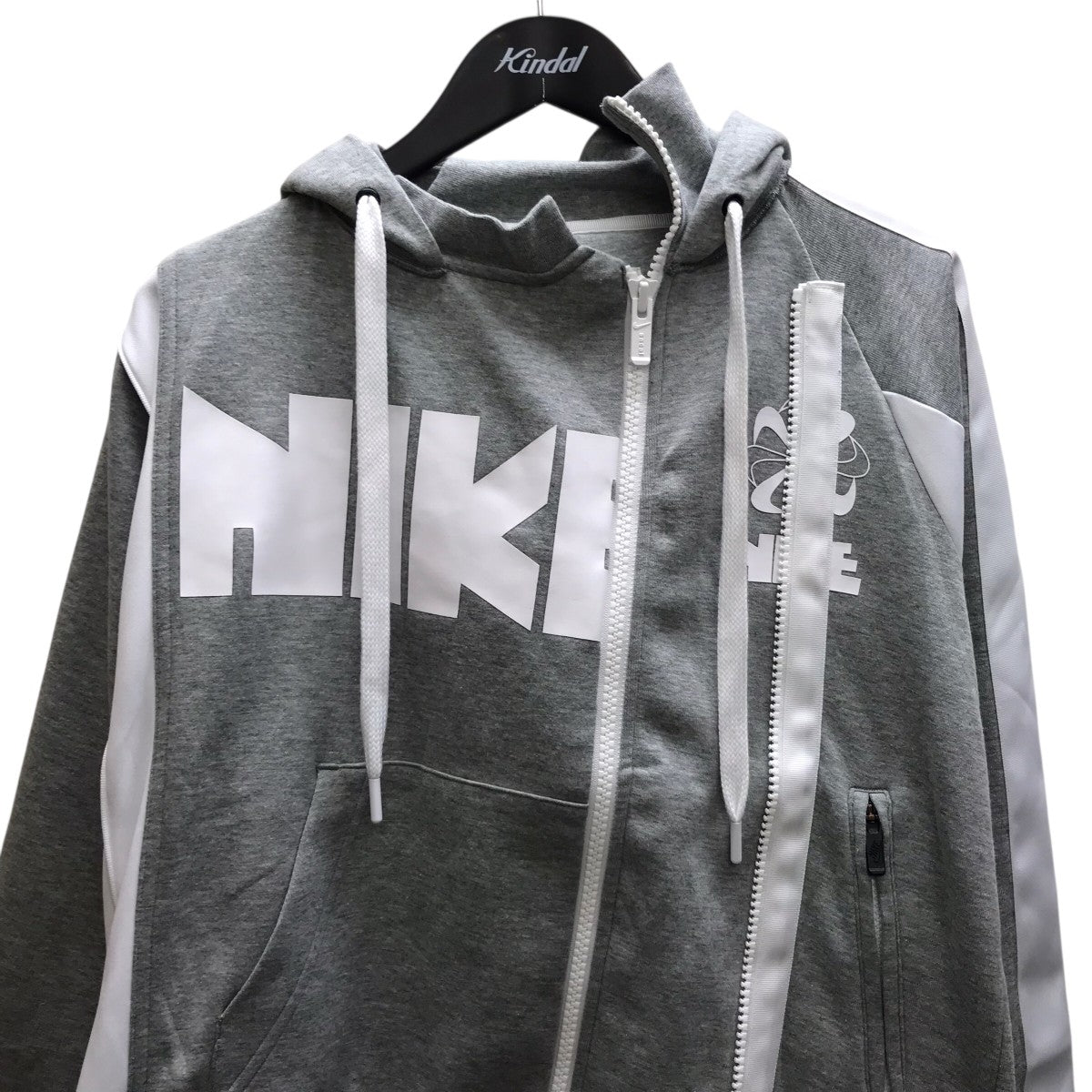 新品　ナイキ　サカイ　ダブルジップ　パーカー　フーディ　ウィメンズ　再構築　XS NIKE×sacai Double Zip Hoodie Dark Grey Heather Whiteジップフーディ
