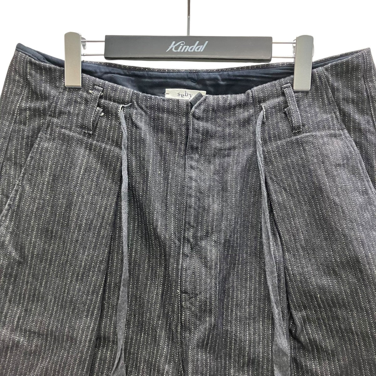 ストライプデニムタックバギーショーツ -ワンウォッシュ