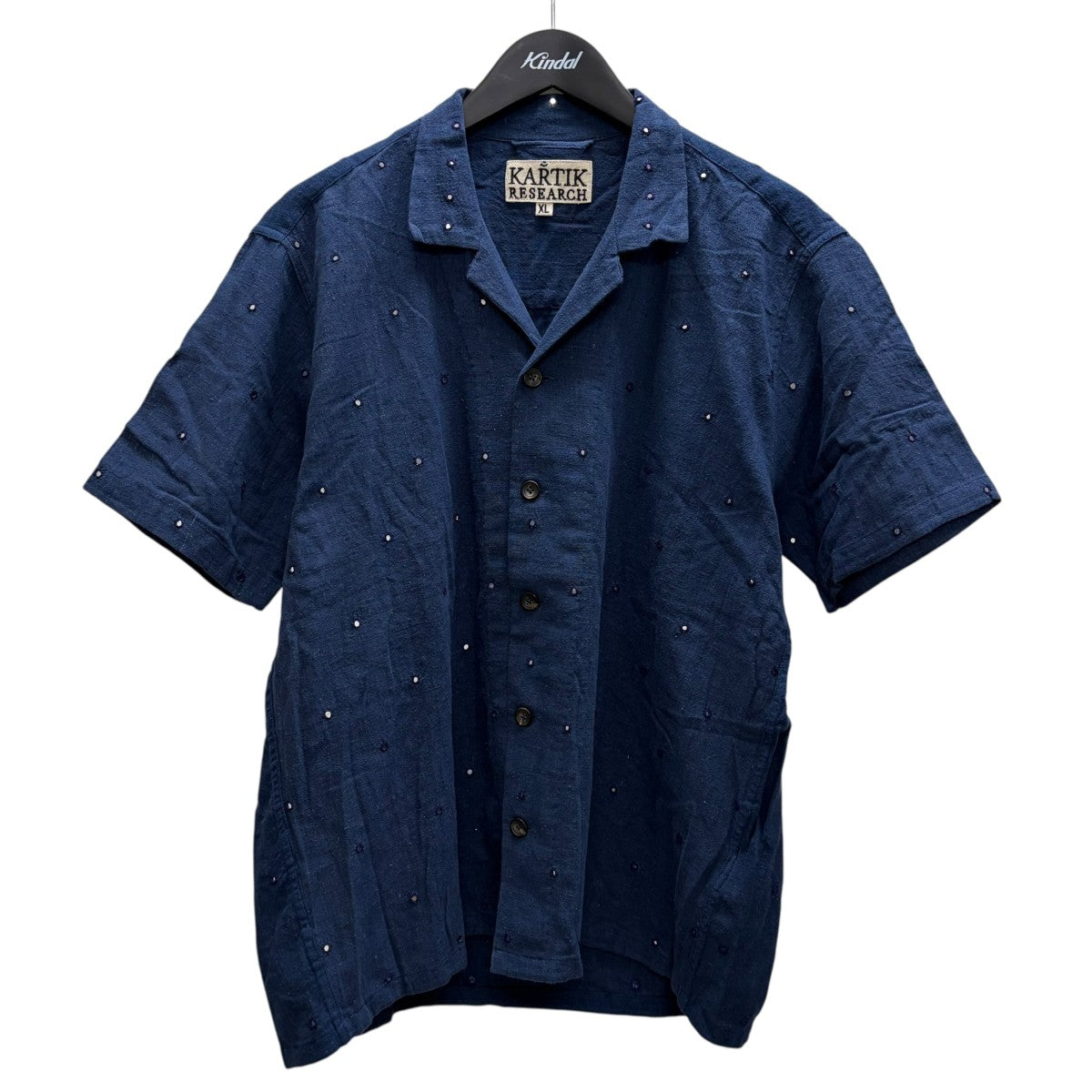 kartik research 24AW オープンカラーシルクシャツ KARTIK RESEARCH(カーティックリサーチ) 半袖シャツ ネイビー サイズ