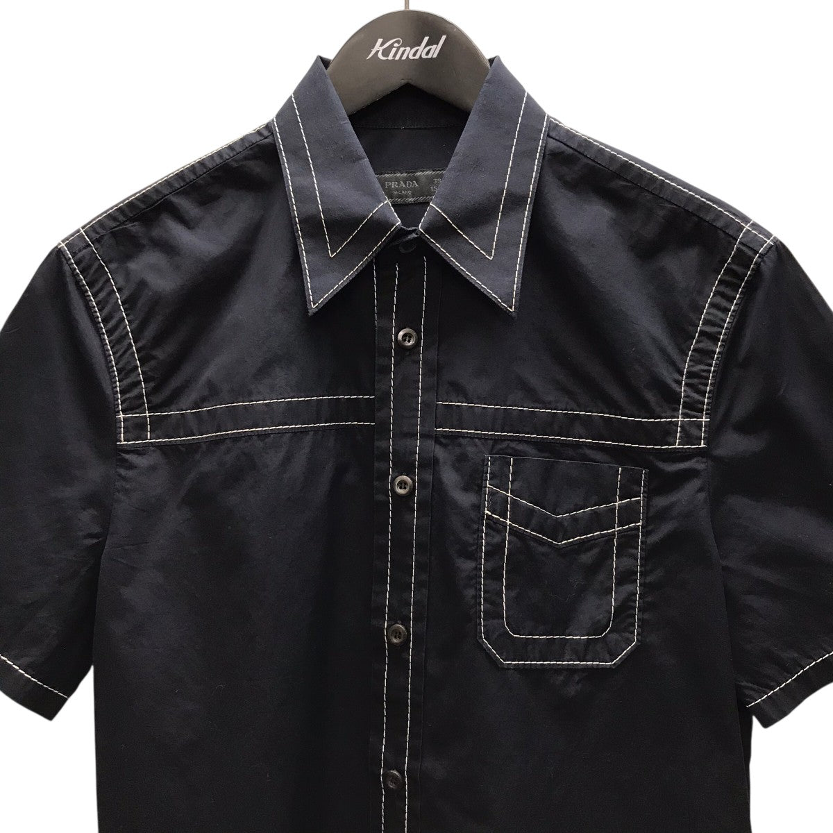 PRADA(プラダ) ステッチ半袖シャツ UCS235 S151 ネイビー サイズ 39