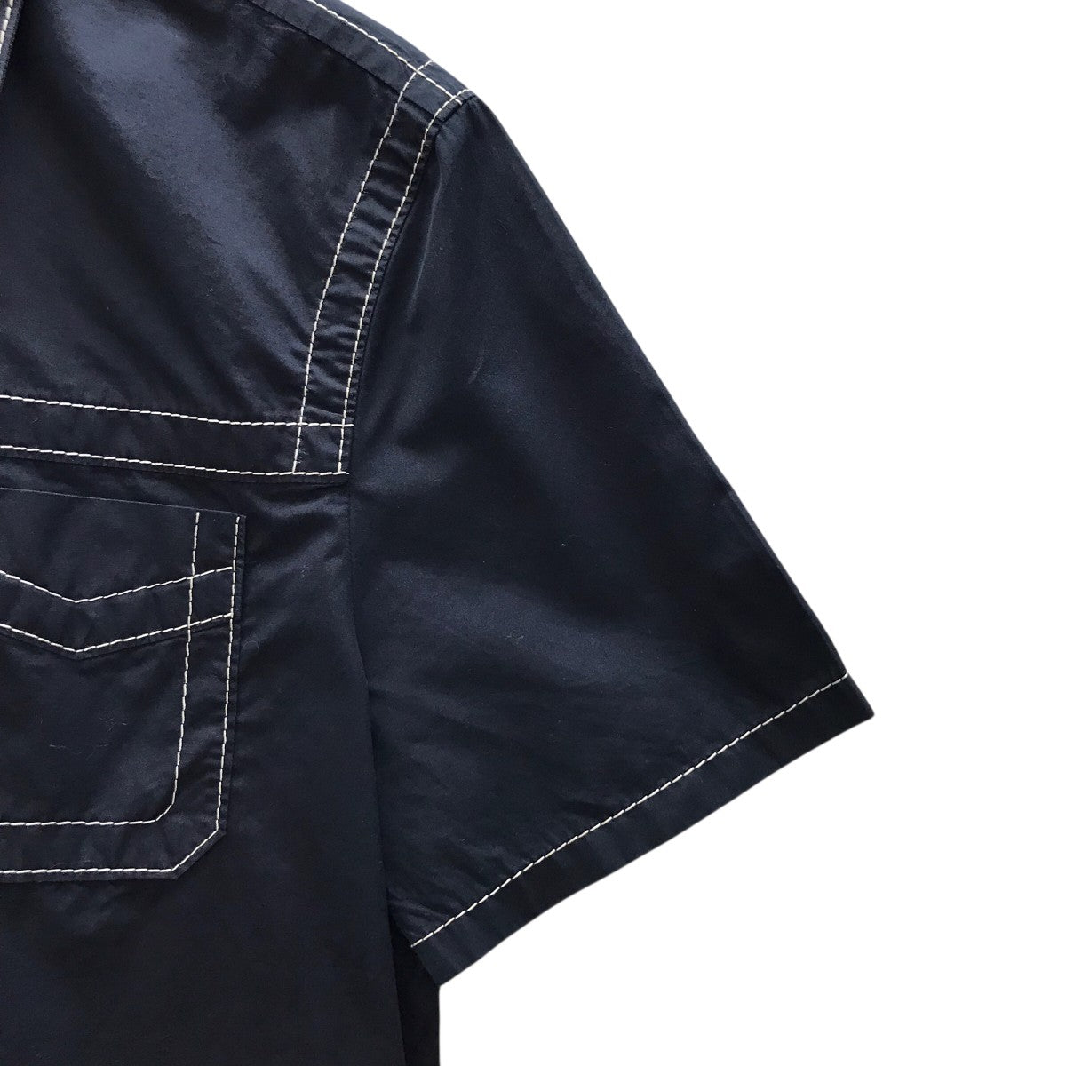 PRADA(プラダ) ステッチ半袖シャツ UCS235 S151 ネイビー サイズ 39