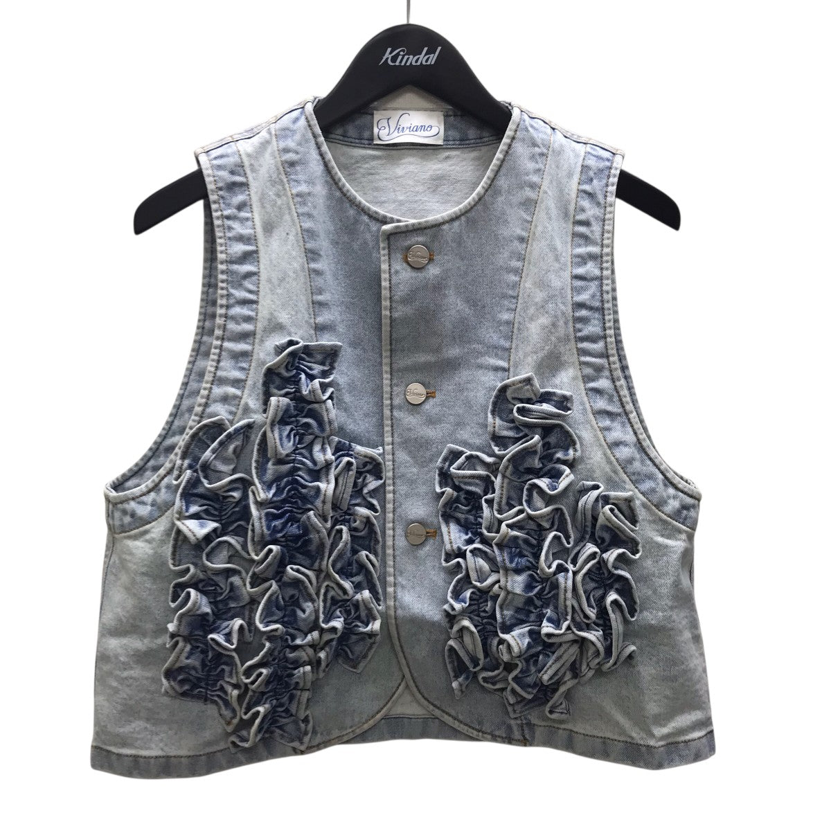 VIVIANO Ruffle Denim Vest デニムベスト 古着・中古-1枚目のアイテム画像