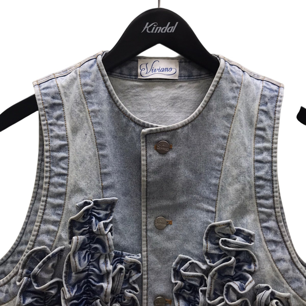 VIVIANO Ruffle Denim Vest デニムベスト 古着・中古-2枚目のアイテム画像