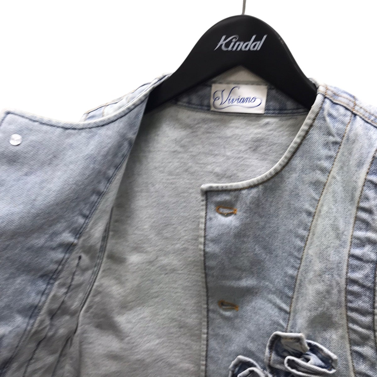 VIVIANO Ruffle Denim Vest デニムベスト 古着・中古-4枚目のアイテム画像