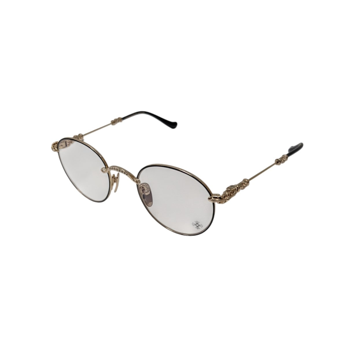 CHROME HEARTS BUBBA-A Gold Plated-Plasticケース ギャランティクロステンプルメタルフレームラウンドサングラス 古着・中古-1枚目のアイテム画像