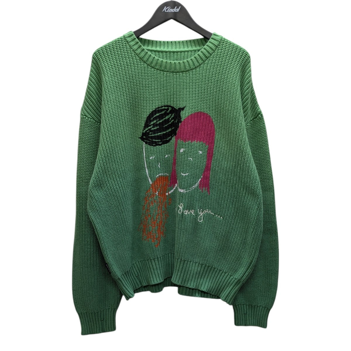 I LOVE YOU OVERDYED SWEATER   GREEN刺繍ニット