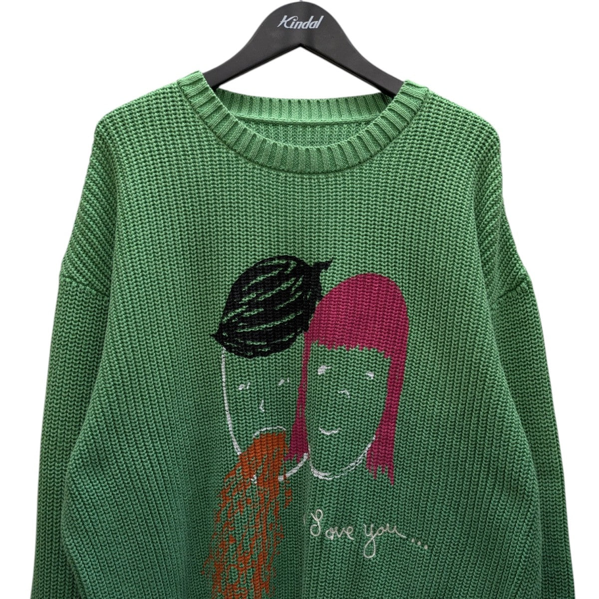 I LOVE YOU OVERDYED SWEATER   GREEN刺繍ニット