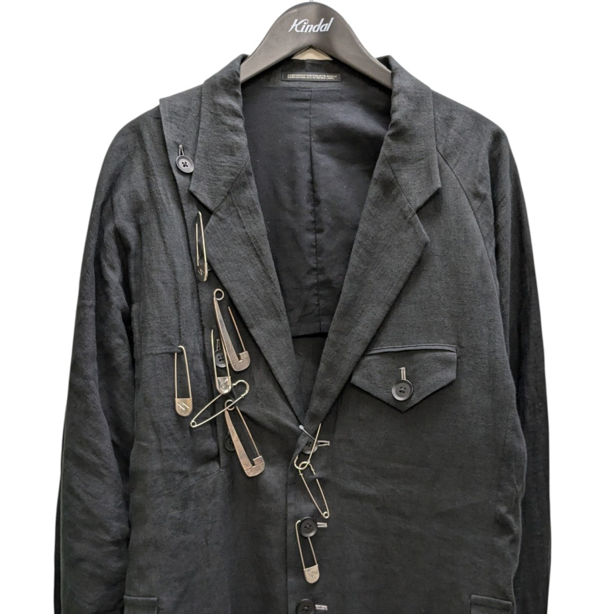 Yohji Yamamoto pour homme 60 ｌINEN LAWN I-SLEEVE CUFF TIED SAFETY PIN JACKET安全ピン リネンジャケット 古着・中古-2枚目のアイテム画像