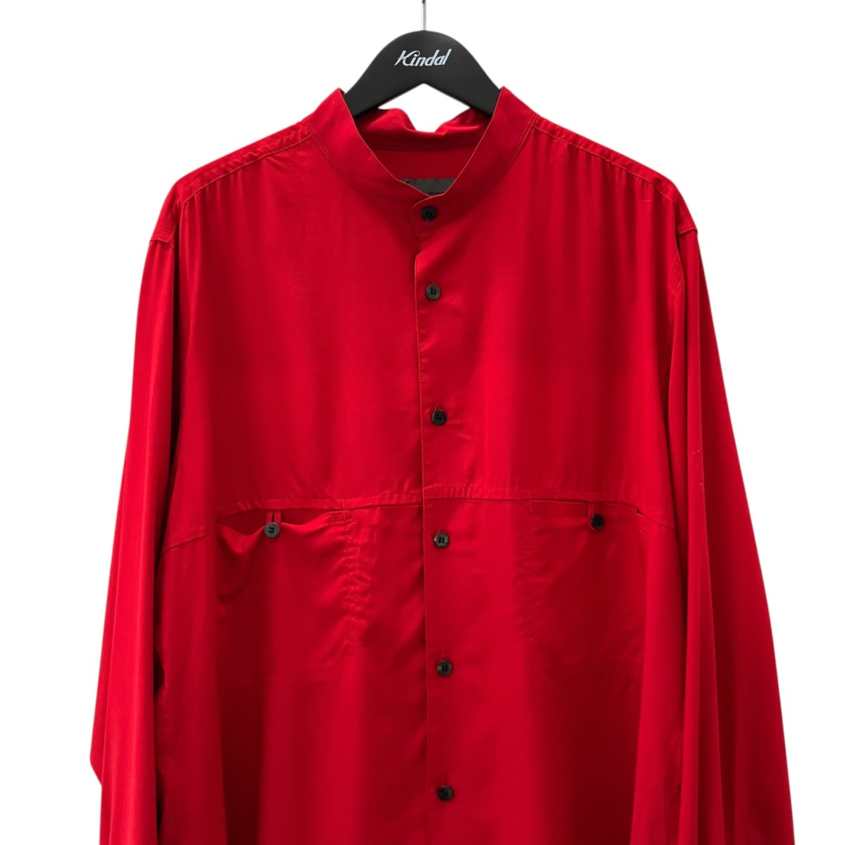 Y’S for men 26SS【RED RAYON LAWN CHEST-PANELED STAND-COLLAR BLOUSE】レーヨンスタンドカラーシャツ 古着・中古-3枚目のアイテム画像