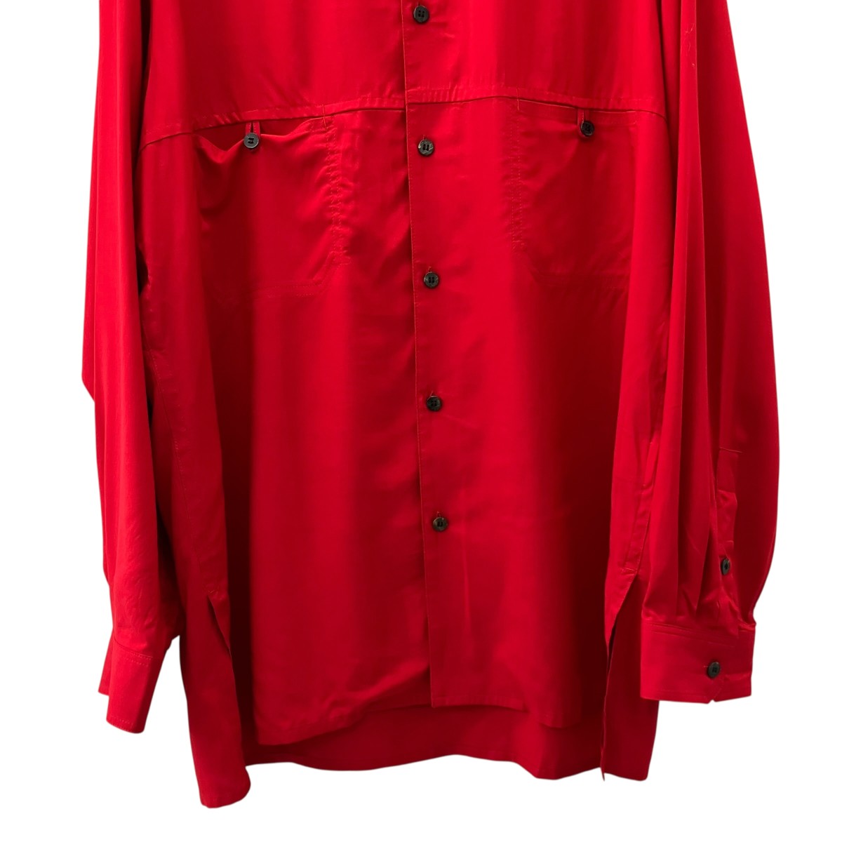 Y’S for men 26SS【RED RAYON LAWN CHEST-PANELED STAND-COLLAR BLOUSE】レーヨンスタンドカラーシャツ 古着・中古-4枚目のアイテム画像