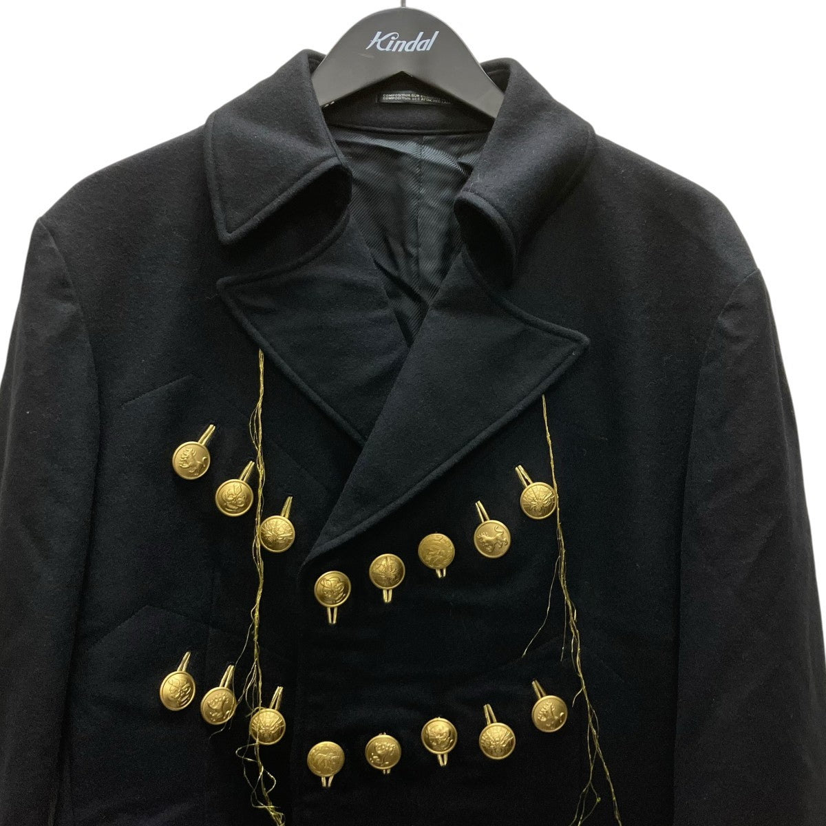 19AW 金ボタンコート変形衿釦金ホールJ