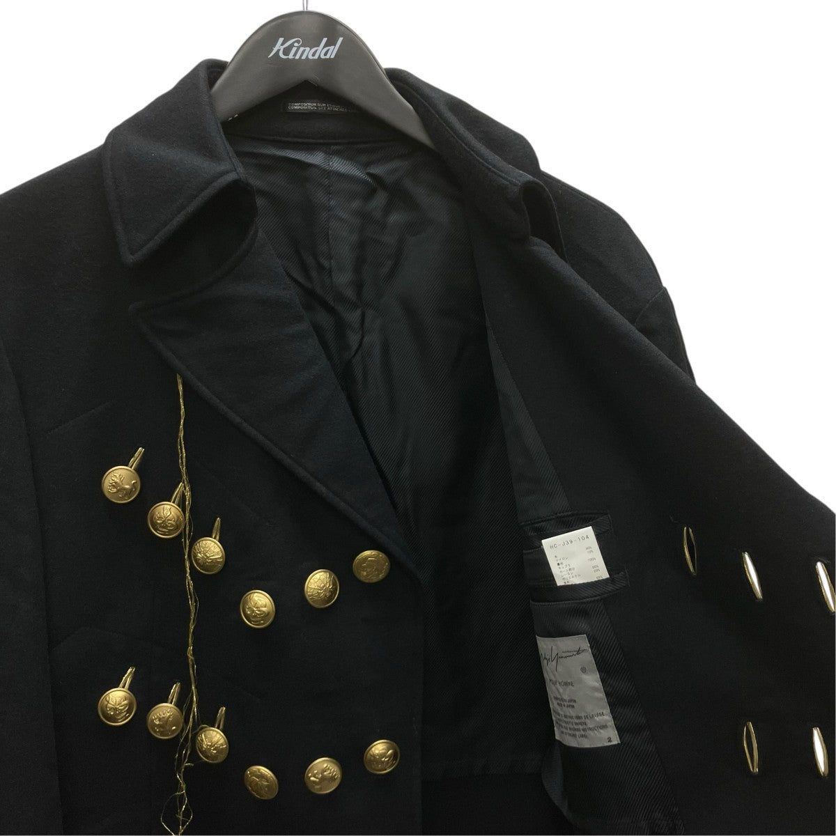 19AW 金ボタンコート変形衿釦金ホールJ