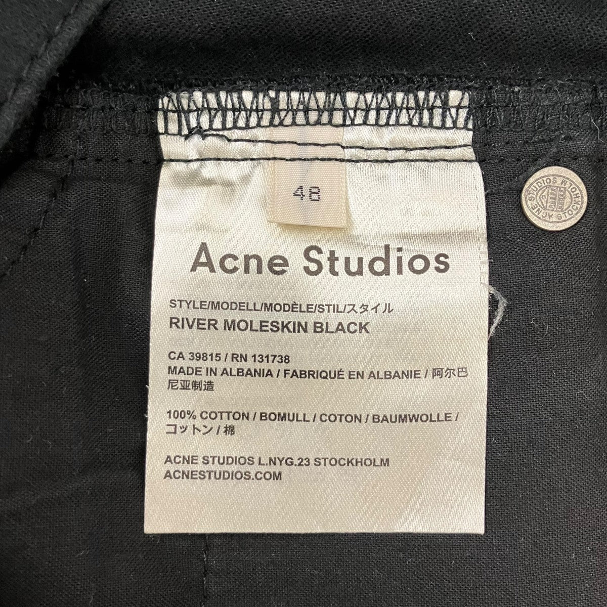 ACNE STUDIOS RIVER MOLESKIN BLACKモールスキンパンツ 古着・中古-7枚目のアイテム画像