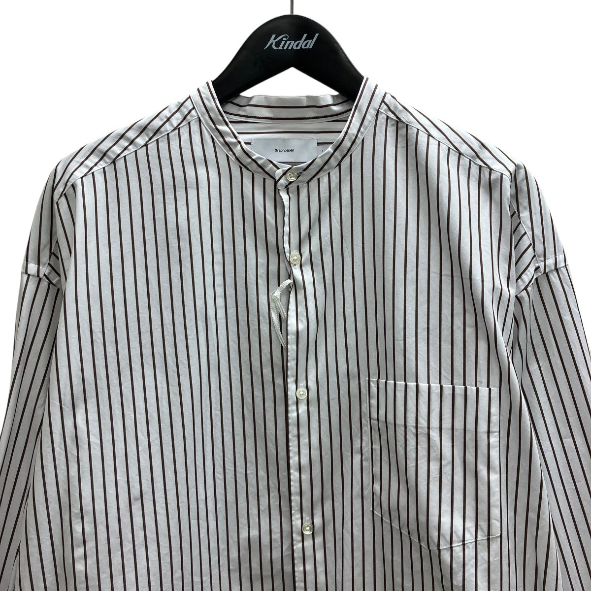 Graphpaper 25AW SIDOGRAS Stripe L S Oversized Band Collar Shirt ストライプシャツ 古着・中古-3枚目のアイテム画像