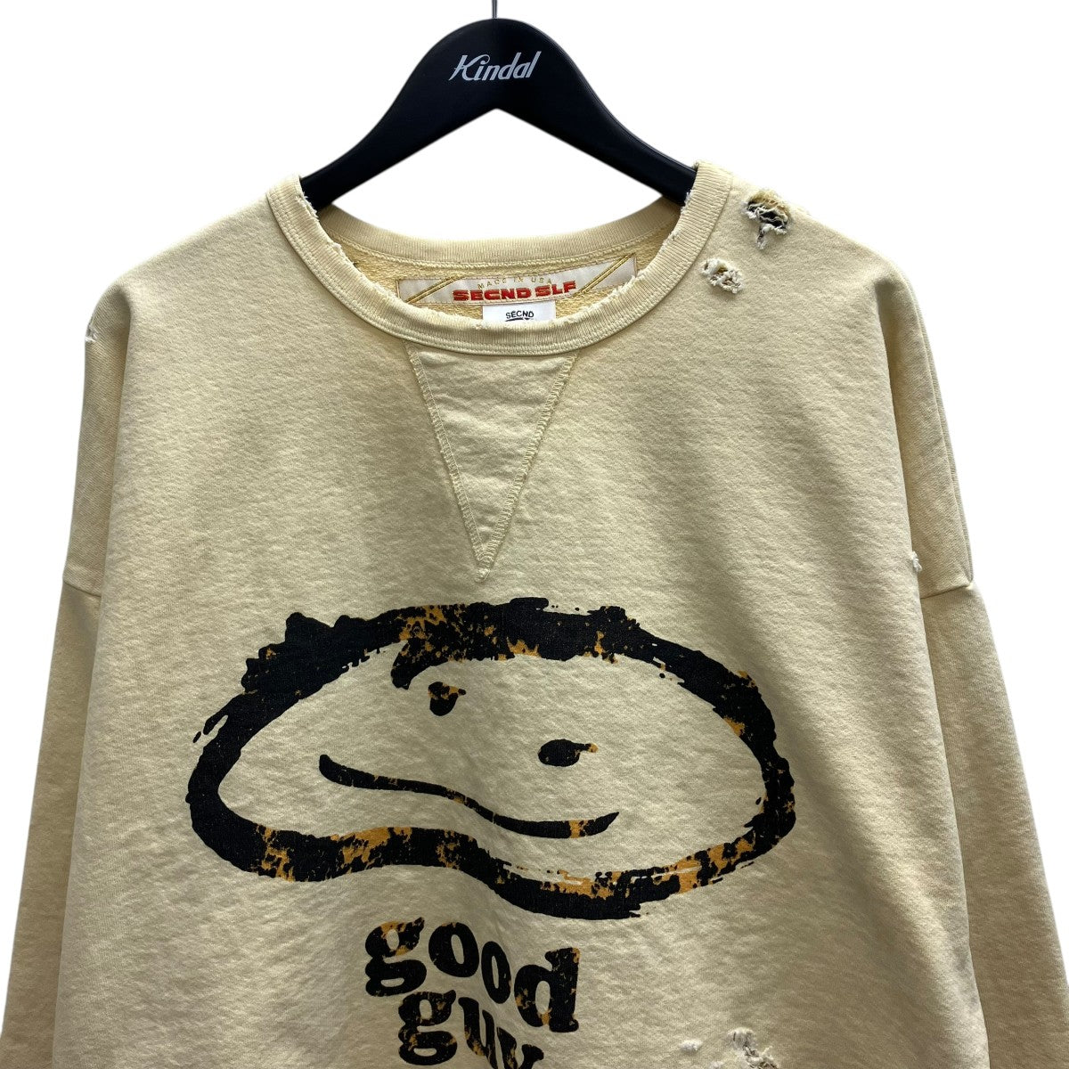 GOOD GUY CREW NECK YELLOWダメージ 加工スウェット