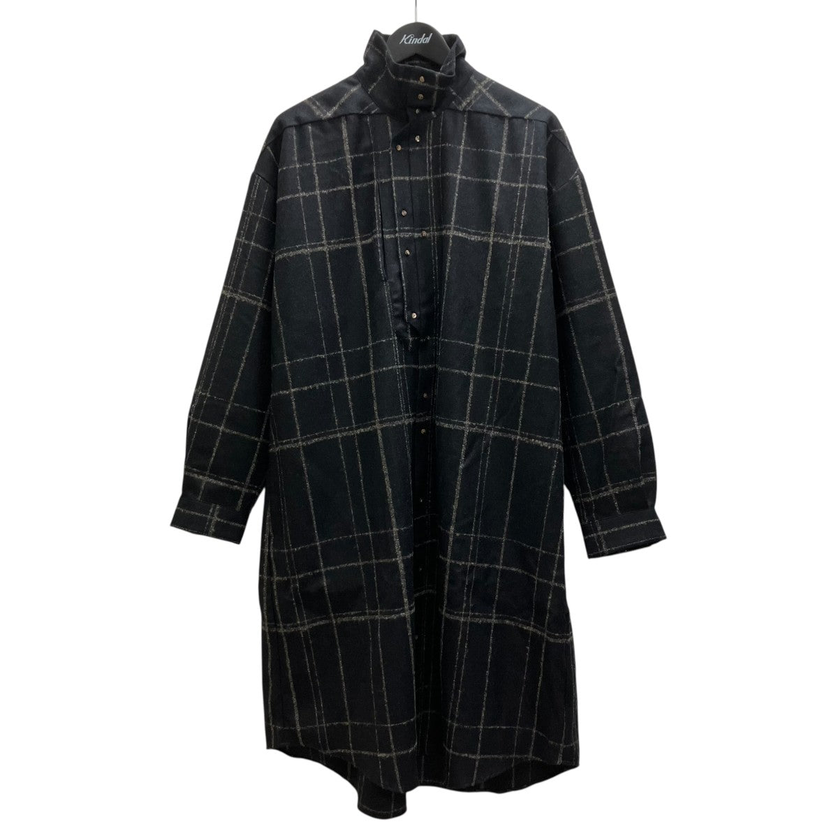 Random Grid shirtアルパカ混ウールチェックロングシャツ
