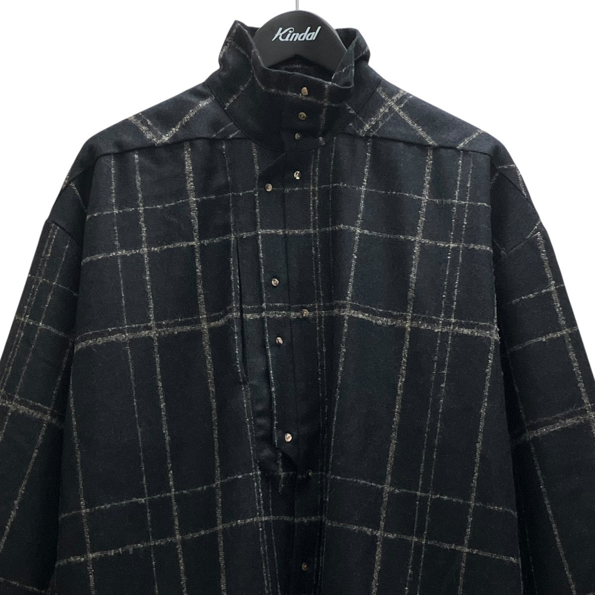 Random Grid shirtアルパカ混ウールチェックロングシャツ