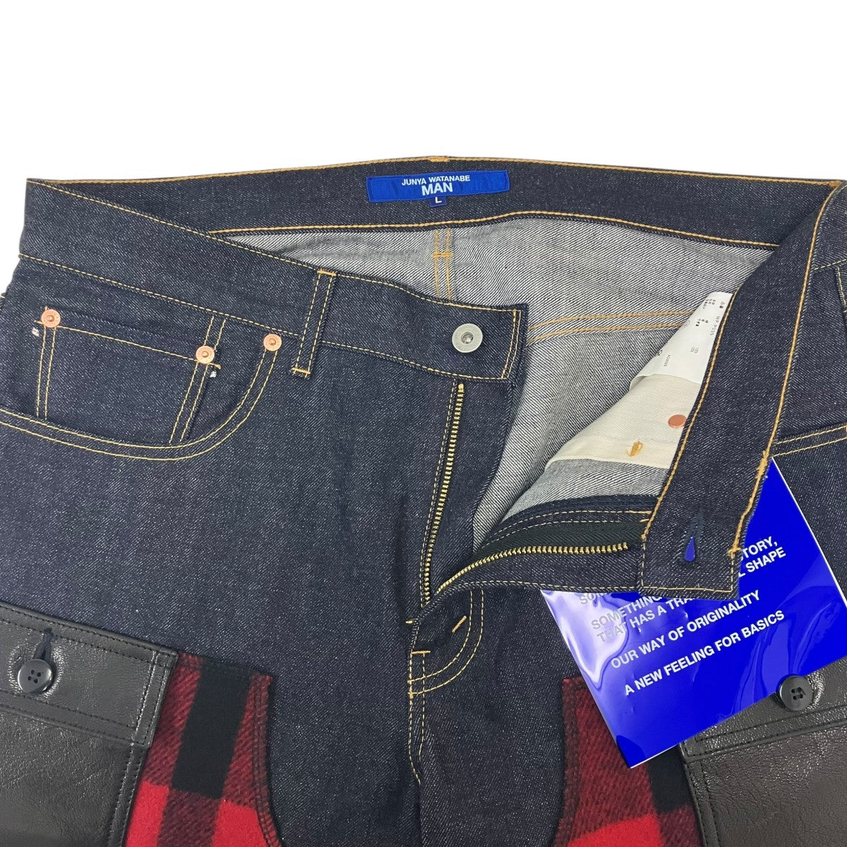 JUNYA WATANABE MAN 25AW フランネル切替レザーパッチデニムパンツ 古着・中古-7枚目のアイテム画像