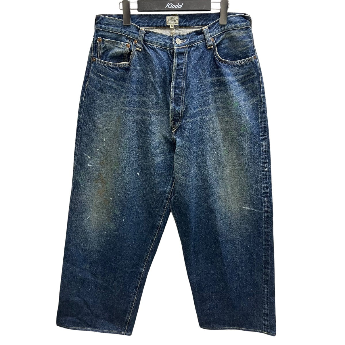 TRADE MARK GOLD RECYCLED WASTE SUVIN COTTON YARN 14oz DENIM 5POCKET WIDE PANTS VINTAGE WASHED ペイント加工ワイドデニムパンツ 古着・中古-1枚目のアイテム画像
