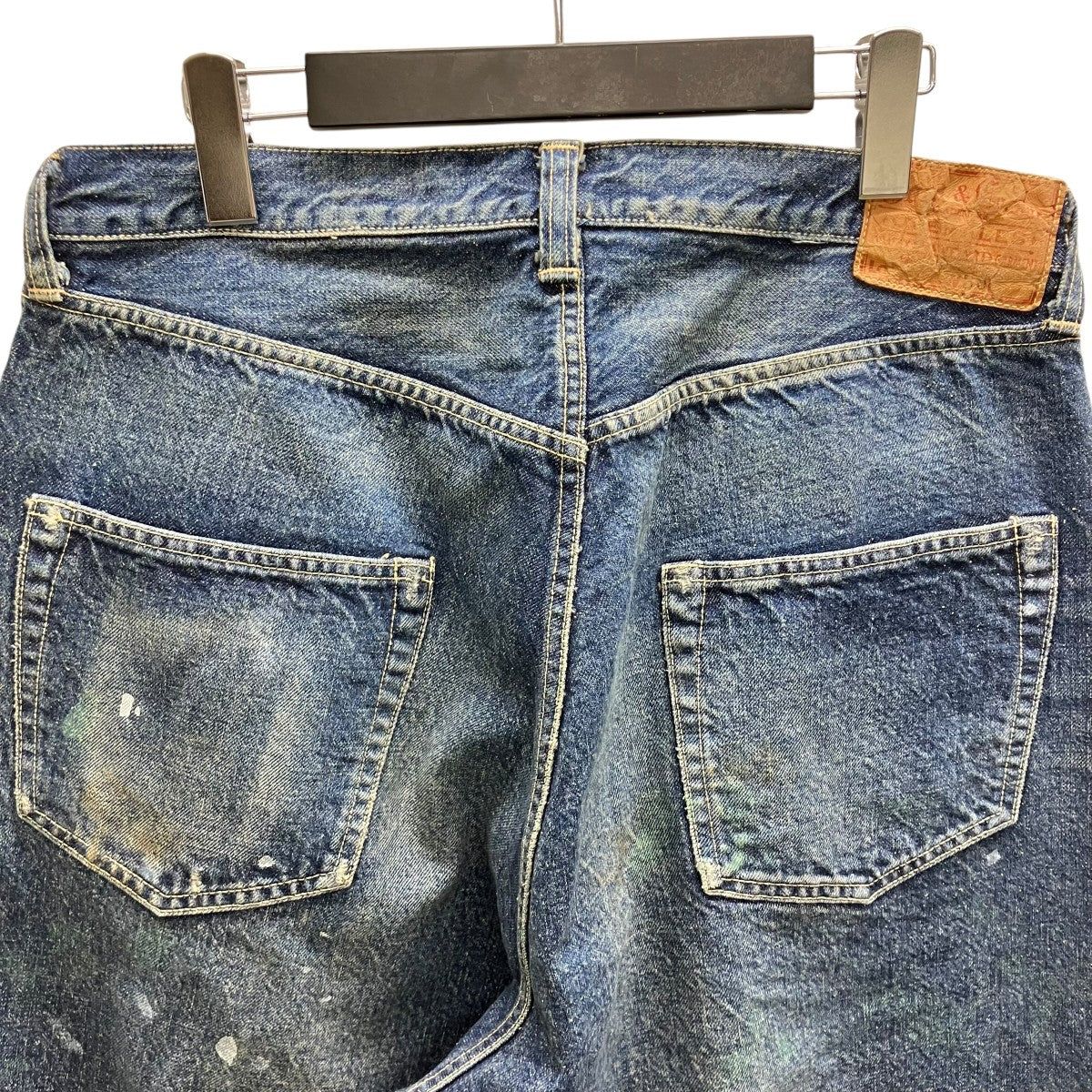 TRADE MARK GOLD RECYCLED WASTE SUVIN COTTON YARN 14oz DENIM 5POCKET WIDE PANTS VINTAGE WASHED ペイント加工ワイドデニムパンツ 古着・中古-4枚目のアイテム画像