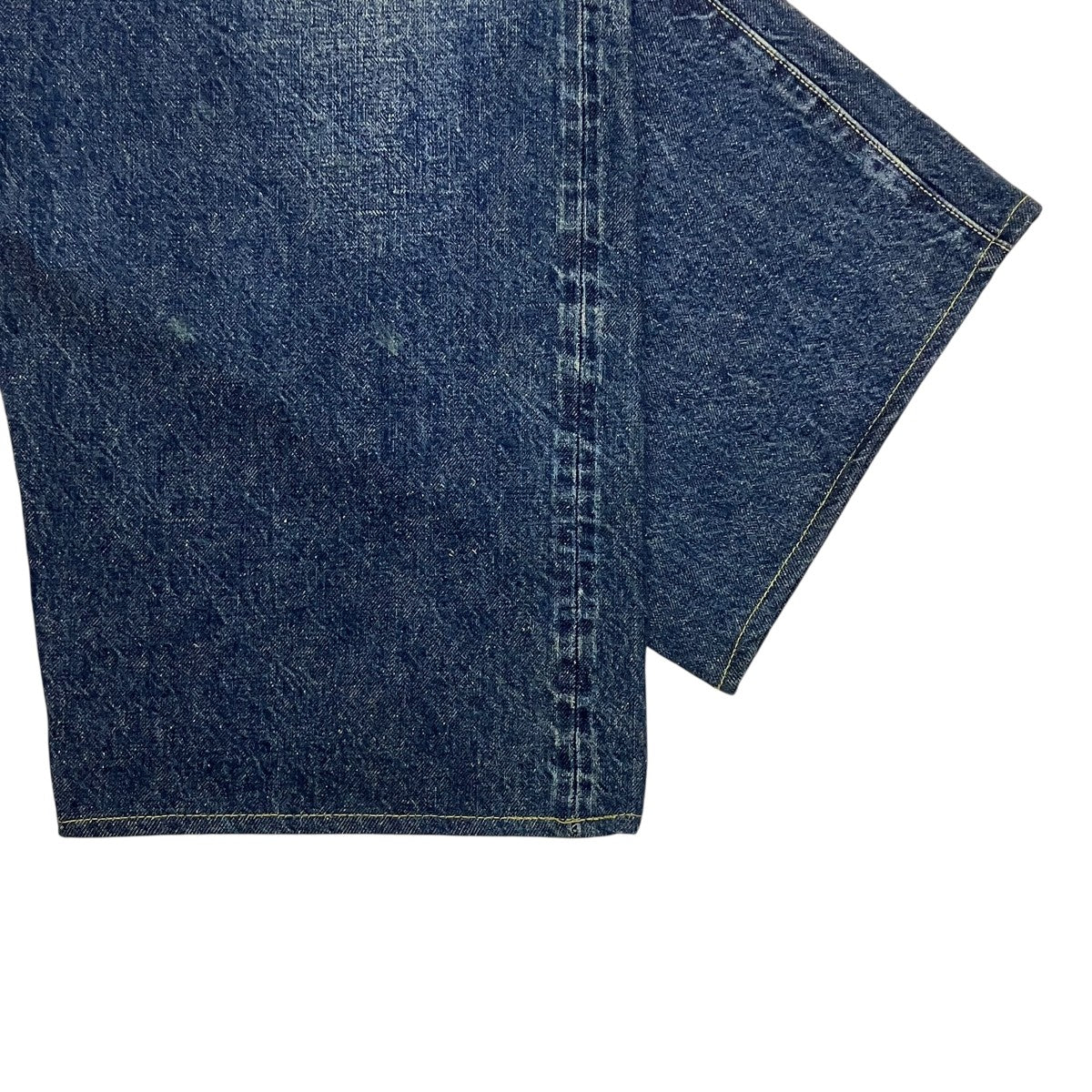 TRADE MARK GOLD RECYCLED WASTE SUVIN COTTON YARN 14oz DENIM 5POCKET WIDE PANTS VINTAGE WASHED ペイント加工ワイドデニムパンツ 古着・中古-6枚目のアイテム画像
