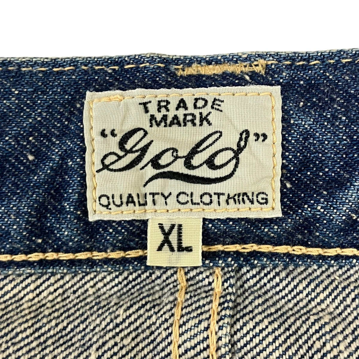 TRADE MARK GOLD RECYCLED WASTE SUVIN COTTON YARN 14oz DENIM 5POCKET WIDE PANTS VINTAGE WASHED ペイント加工ワイドデニムパンツ 古着・中古-7枚目のアイテム画像