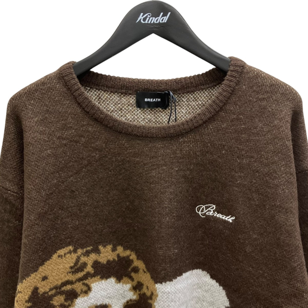 BREATH ANGEL SCRIPT LOGO MOHAIR KNIT BRW クルーネックニット 古着・中古-2枚目のアイテム画像