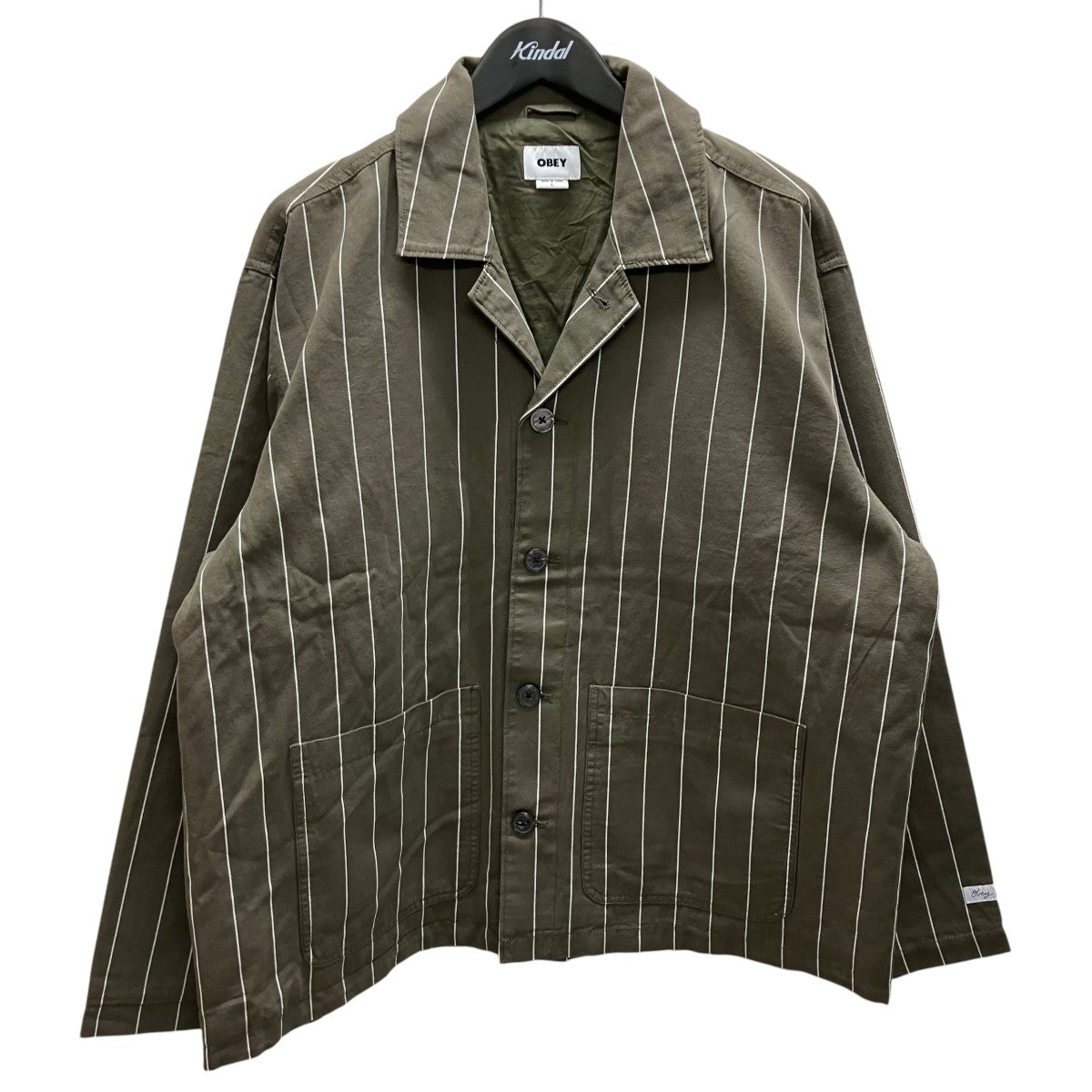 OBEY LOCUS JACKETピンストライプカバーオール 古着・中古-1枚目のアイテム画像