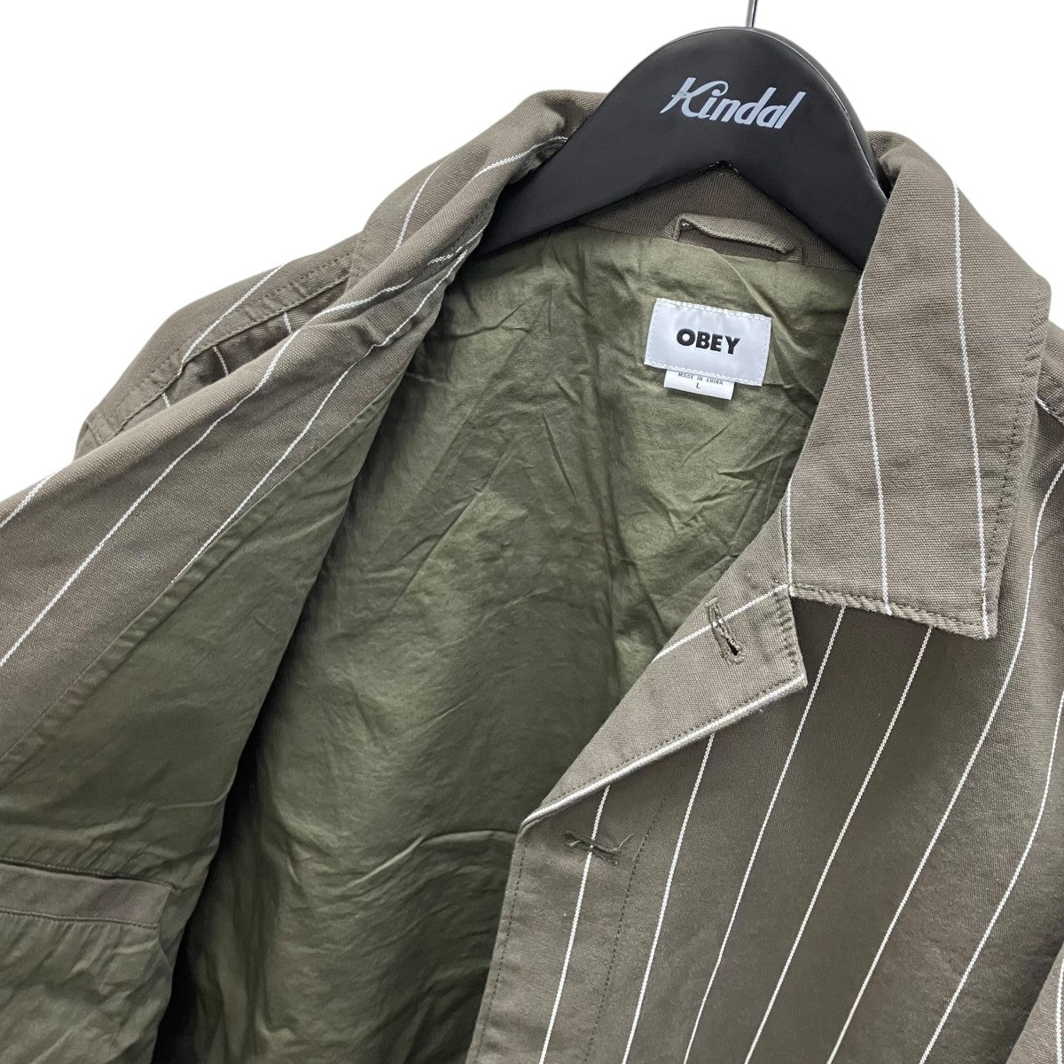 OBEY LOCUS JACKETピンストライプカバーオール 古着・中古-4枚目のアイテム画像