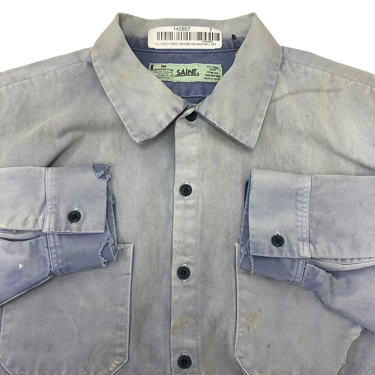SAINT MICHAEL 26SSCOTTON SHIRT LINE NVY ダスト加工ロゴワッペンワーク長袖シャツ 古着・中古-5枚目のアイテム画像