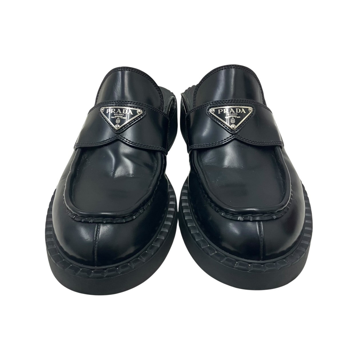 PRADA(プラダ) ブラッシュドレザー トライアングルロゴ ミュール