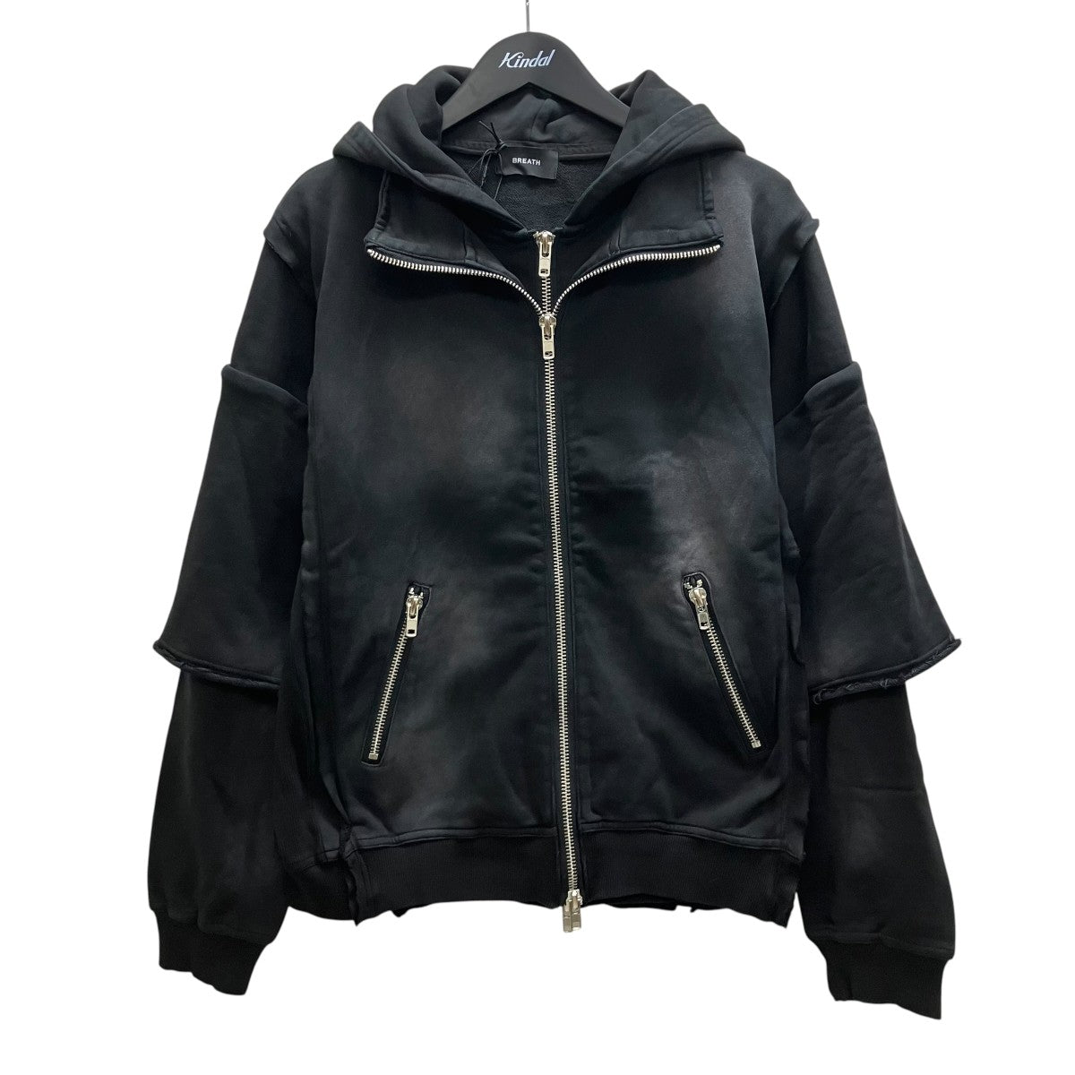LAYERED ZIP HOODIE   BLACK レイヤードジップパーカー