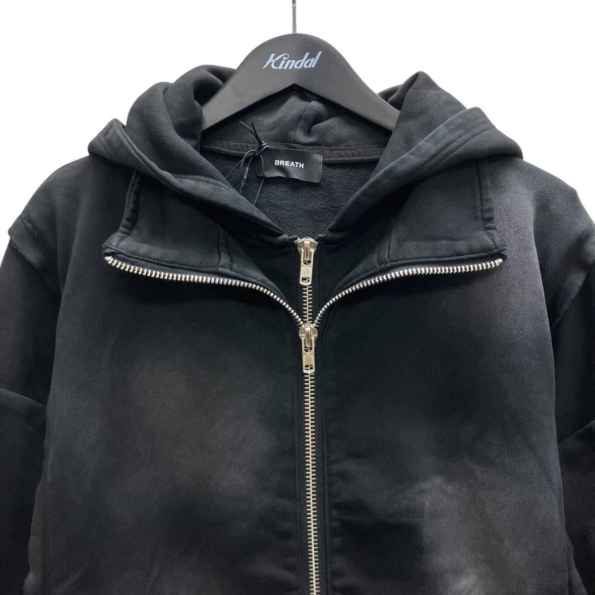 LAYERED ZIP HOODIE   BLACK レイヤードジップパーカー