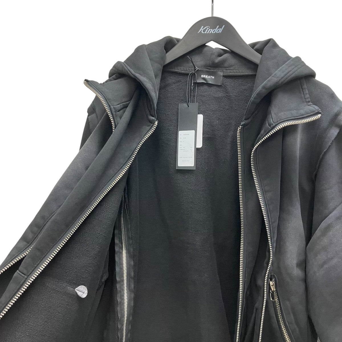 LAYERED ZIP HOODIE   BLACK レイヤードジップパーカー