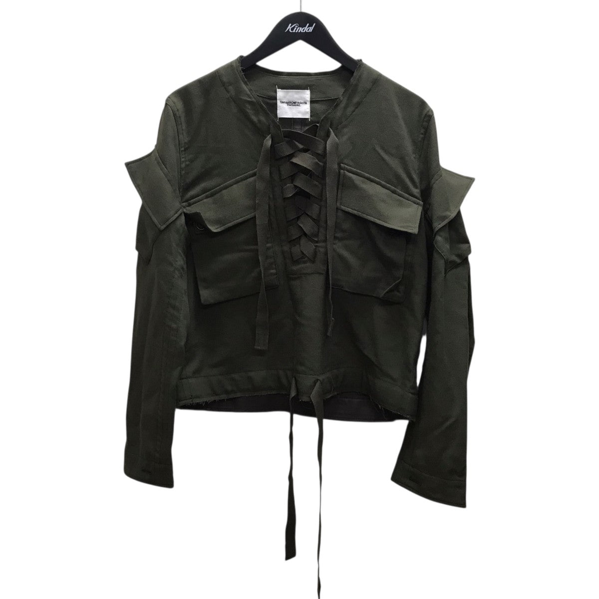 cutoff collar lace up shirt jacket． カットオフカラーレースアップジャケット