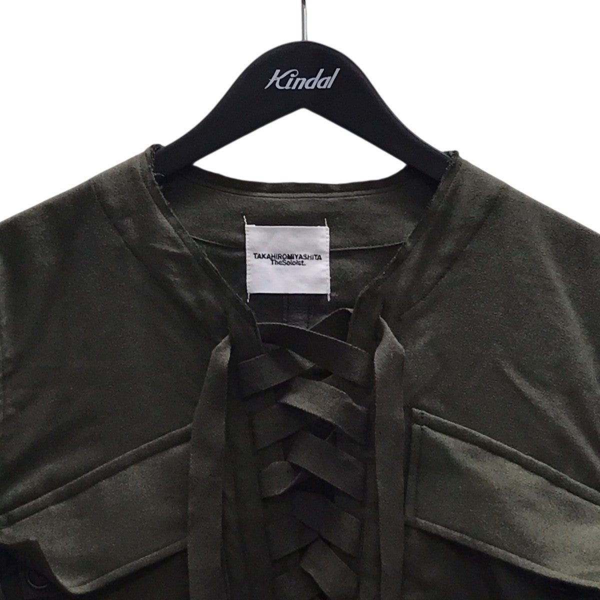 cutoff collar lace up shirt jacket． カットオフカラーレースアップジャケット