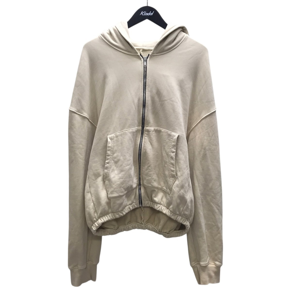 SHORT HOODIE ZIP UP W ELASTIC   KHAジップパーカー