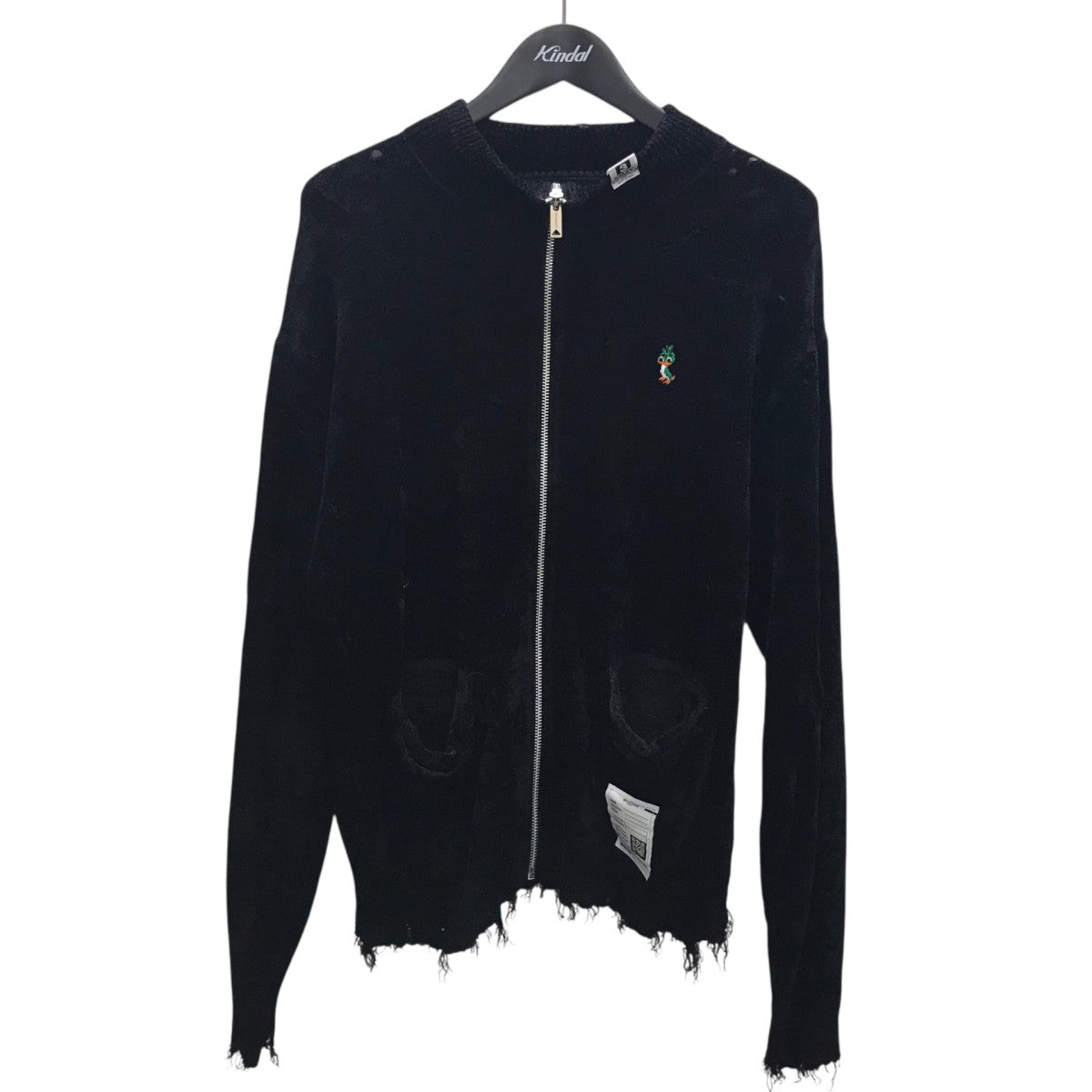 Distressed High Neck Knit Cardigan ベロアジップジャケット