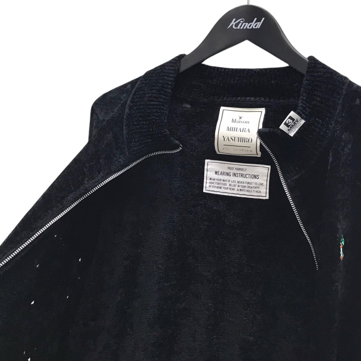 Distressed High Neck Knit Cardigan ベロアジップジャケット