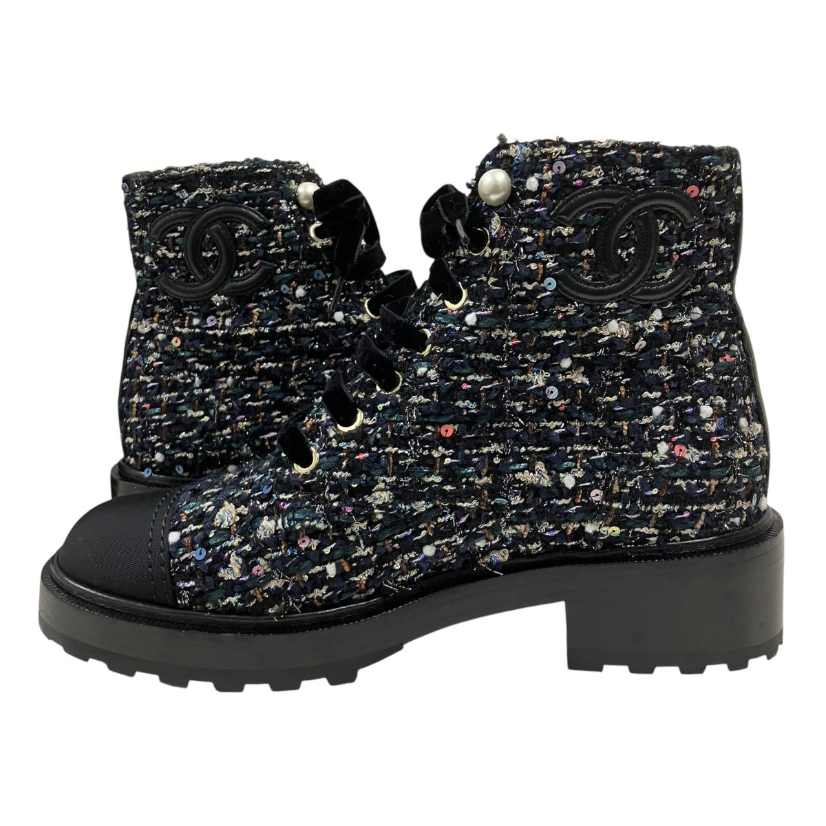 CHANEL ショートブーツ ココマーク ツイード 古着・中古-5枚目のアイテム画像