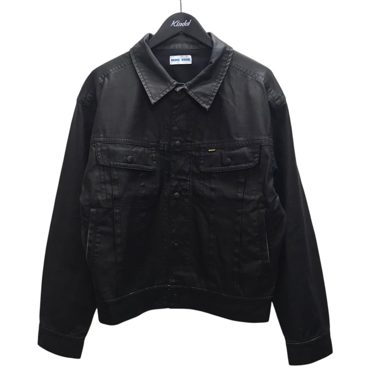 WOKE EDGE Fake Leather Trucker Jacketフェイクレザージャケット 古着・中古-1枚目のアイテム画像