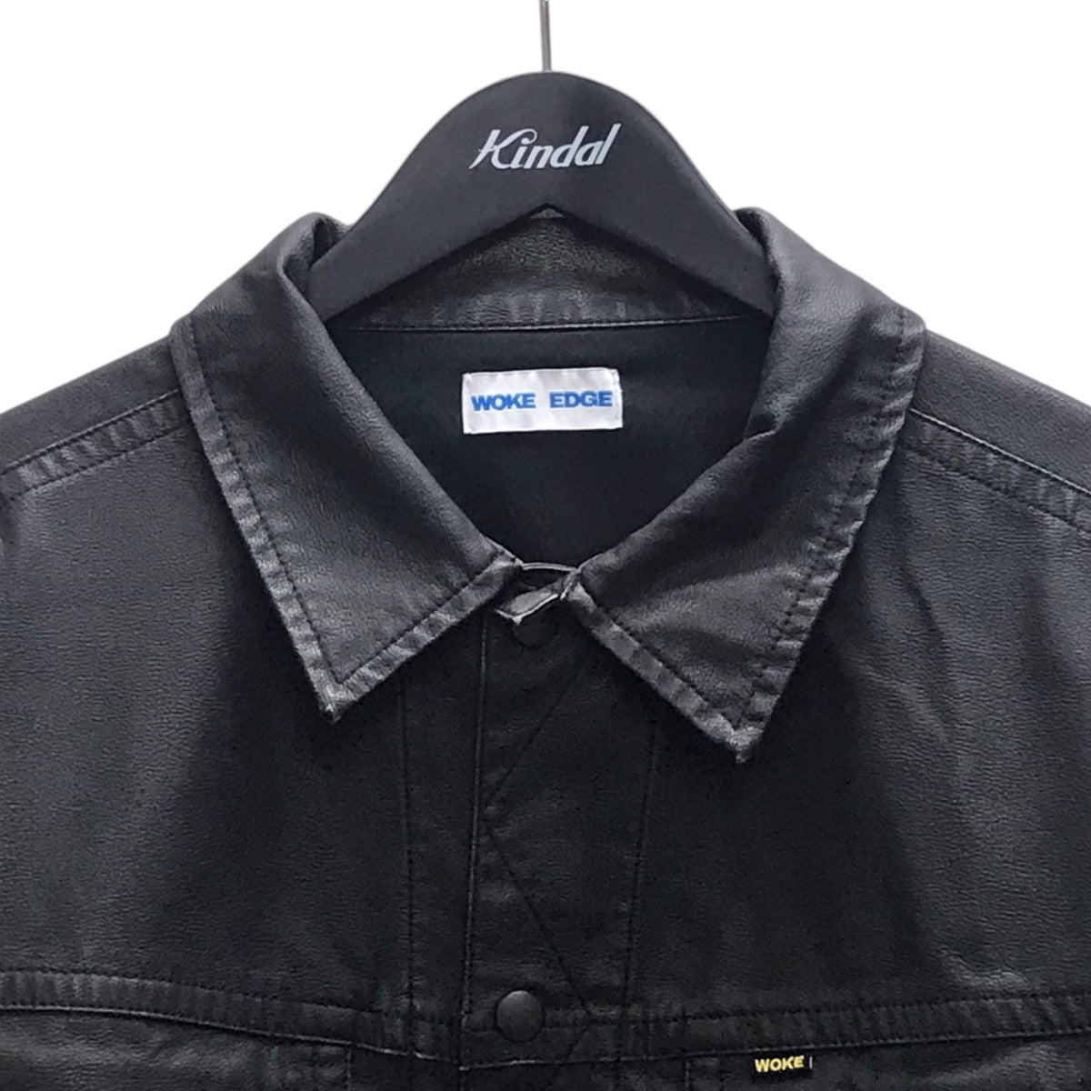 WOKE EDGE Fake Leather Trucker Jacketフェイクレザージャケット 古着・中古-3枚目のアイテム画像