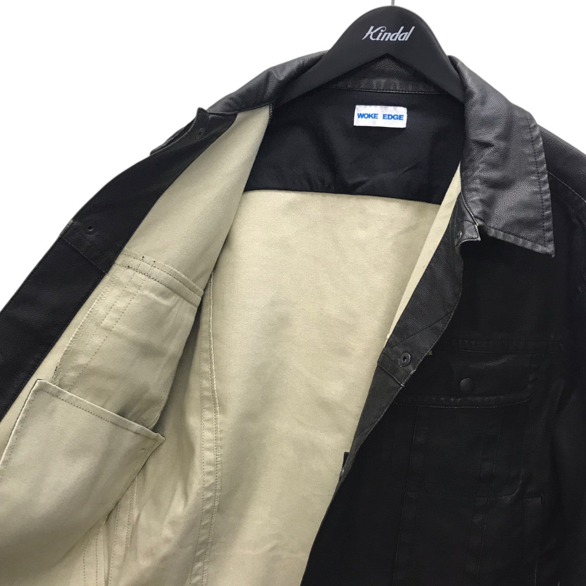 WOKE EDGE Fake Leather Trucker Jacketフェイクレザージャケット 古着・中古-5枚目のアイテム画像