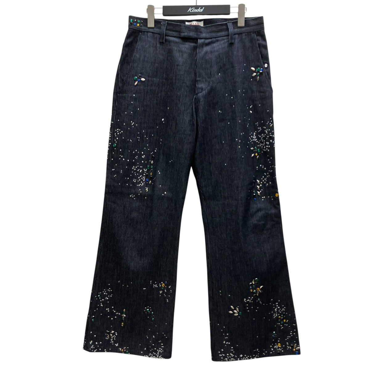 GA**XY PIQUE WORK TROUSERS INDIGO ビジューラインストーンデニムパンツ